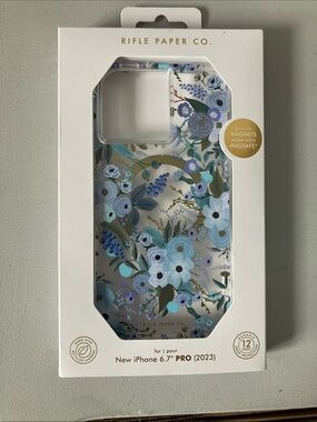 Rifle Paper Co. Blue Floral iPhone 6.7" Pro Case with Gold Accents NEW